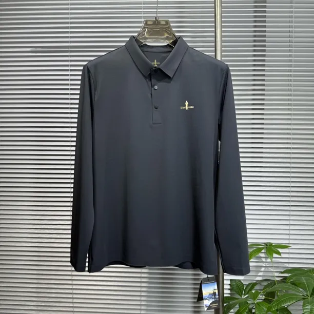 G515秋季男长袖Polo衫黑色微弹速干休闲春季商务修身长袖T恤