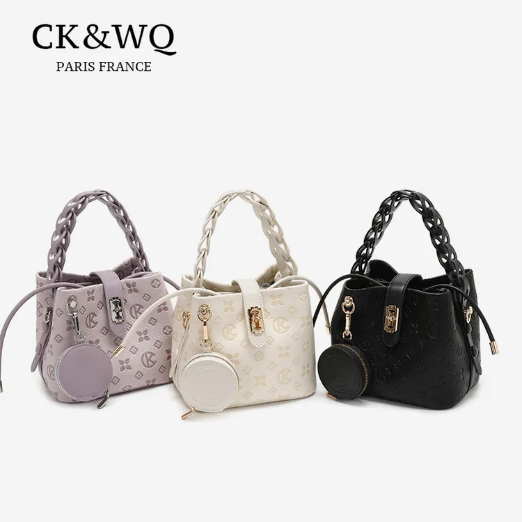 CK&WQ【重工水桶】时尚小众压花轻奢百搭手提斜挎水桶包