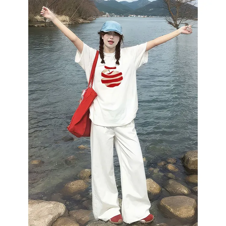 【ZHAP】纯棉圆领宽松短袖t恤女2025新款爆款夏季百搭独特绝美初夏