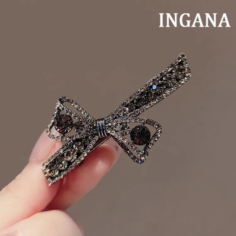 韩版百搭精致高档水钻镂空蝴蝶结鸭嘴夹新款侧边碎发刘海发夹夹子