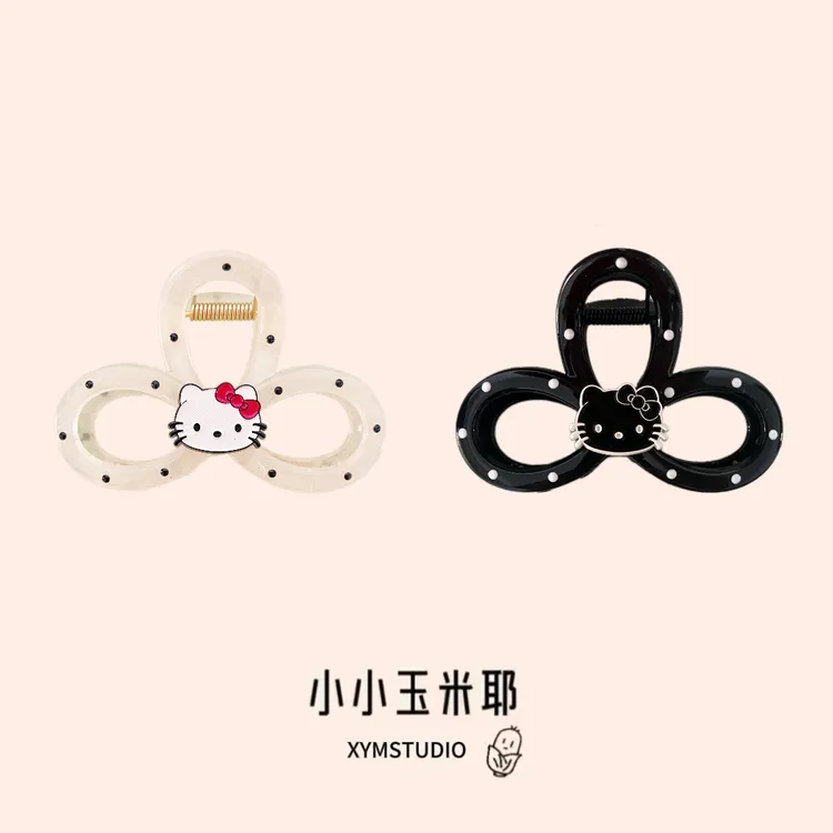 可爱kitty波点蝴蝶结抓夹少女感百搭发抓甜美ins风头饰发饰鲨鱼夹