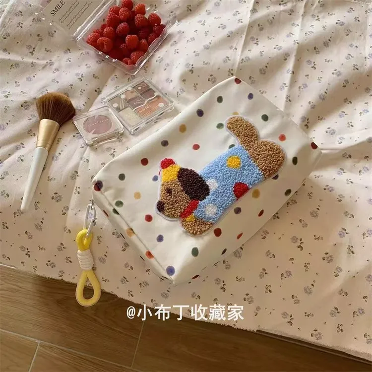 韩国可爱小狗化妆包刺绣卡通收纳包旅行整理袋手拎包逛街手拿