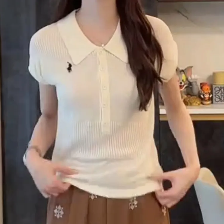 夏季Polo领时尚百搭冰丝针织上衣LK2503979