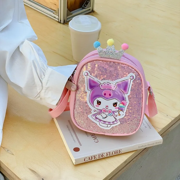 儿童库洛米单肩包洋气小女孩亮片皇冠公主斜挎包网红时尚粉零钱包