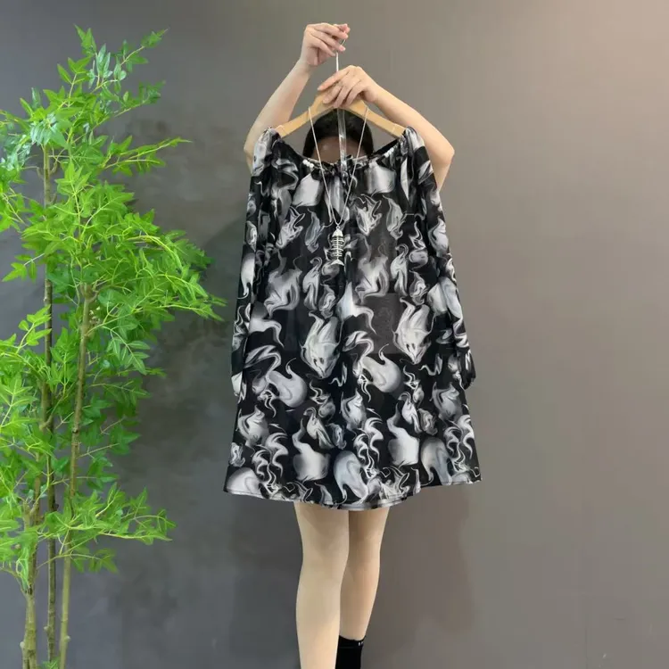 8976春季薄款微透时尚气质中长款碎花大衫长袖宽松遮肚子大衫