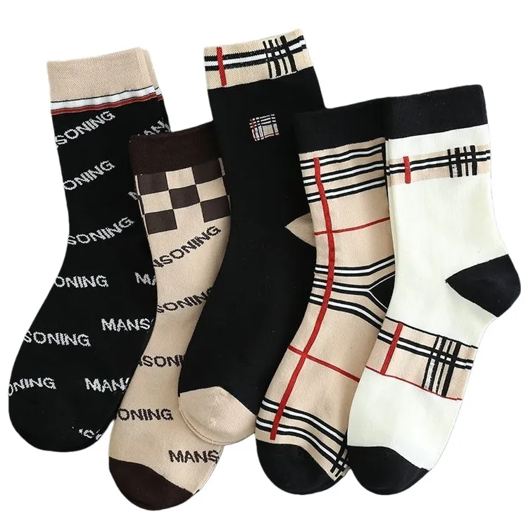 5双装男女同款秋冬中筒袜潮牌百搭时尚防臭袜商务男保暖长筒棉袜