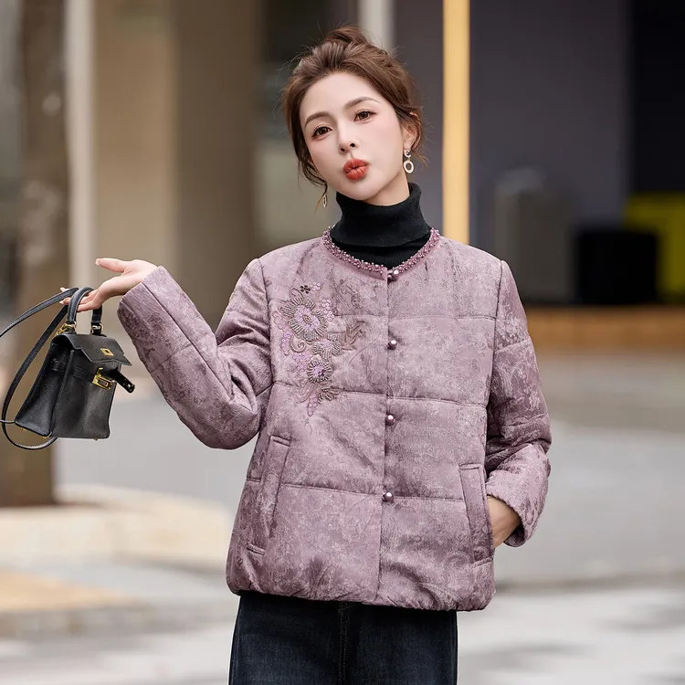 新中式国风重工刺绣羊毛棉服女2025冬新款小香风高端洋气短款外套
