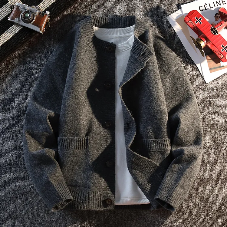男士针织开衫2025秋季新款时尚休闲圆领毛衣外套潮流轻奢针织衫男