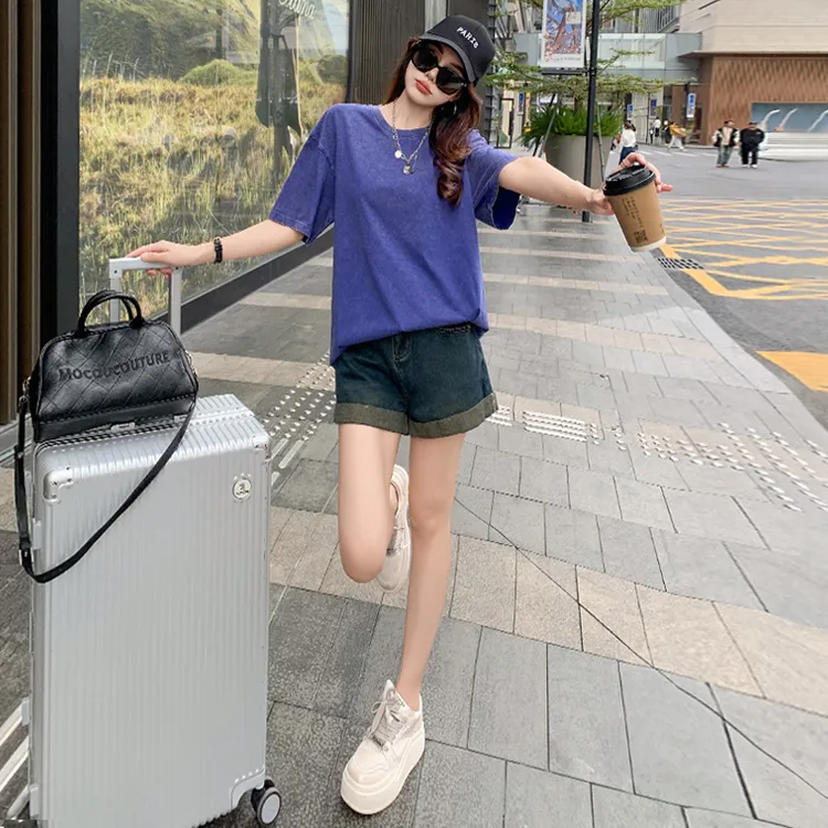 男女同款时尚气质宽松短袖T恤夏季设计感小众美式洋气纯色上衣