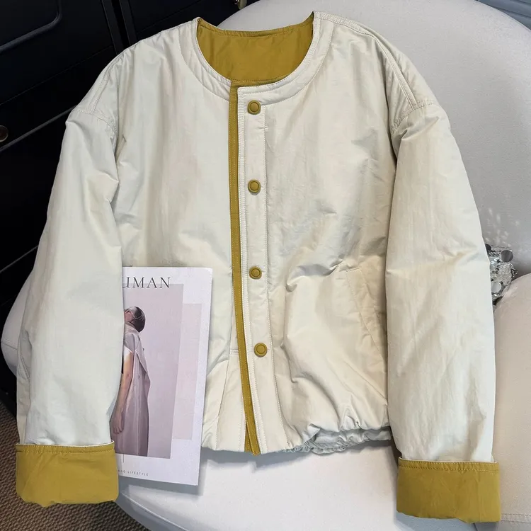 宽松圆领拼接宽松型厚款棉服棉衣不易变形 保暖长袖短款休闲冬季