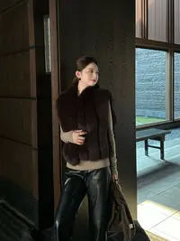 R123397W【狐狸毛】秋冬保暖气质无袖立领皮草马甲轻奢上衣