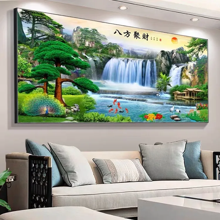 迎客松办公室茶室墙壁山水挂画农村中堂画沙发背景墙装饰画