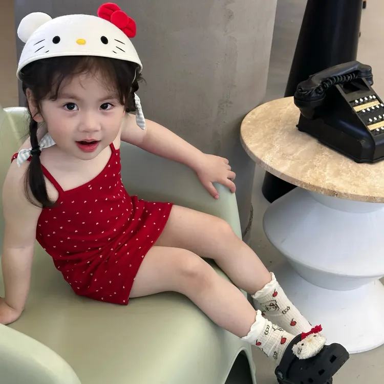 女童夏装韩版波点连衣裙女宝宝夏季紧身裙儿童夏款背心吊带裙Z043