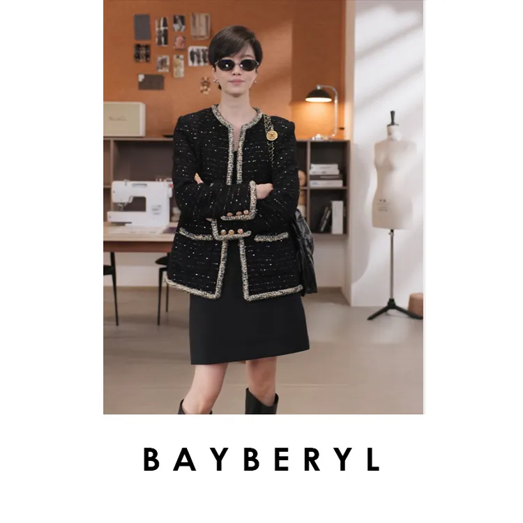 BAYBERYL老贝法老*黑金香风精致圆领25秋花呢外套MF5H1204-9/13