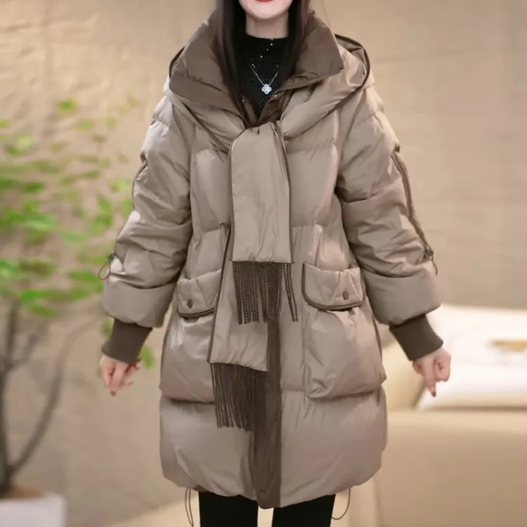 冬季围巾连帽百搭时尚保暖白鸭绒羽绒服M-XL