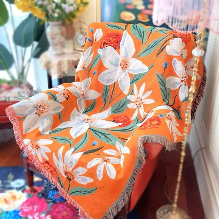 日本无印休闲毯沙发毯沙滩巾户外房车盖毯花卉挂毯露营野餐垫挂毯