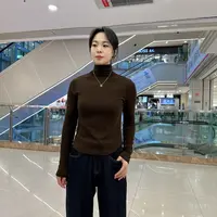 不掉色女冬季长袖常规半高领修身百搭内搭T恤