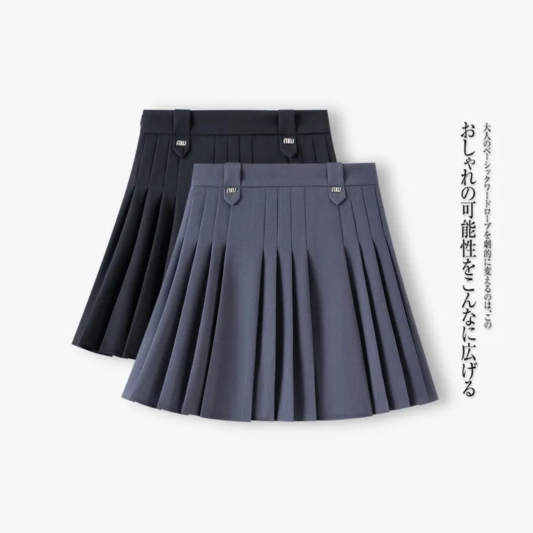 456615#短款夏季半身裙显瘦高腰时尚百搭女士A字黑色学院风防走光