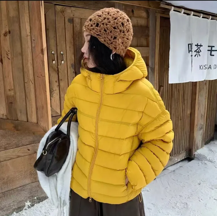 [90白鸭]2025冬季轻薄帽子棉新款连帽短排骨服羽绒服