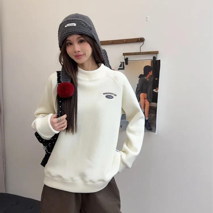 Y302男女同款冬季新款加绒韩版时尚休闲字母圆领套头卫衣25-213