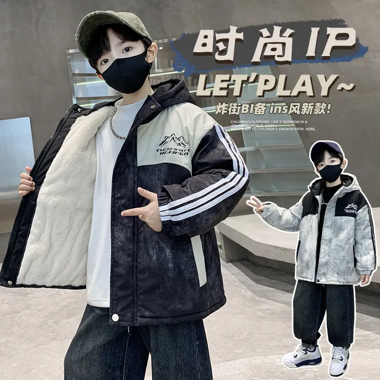 百搭连帽B类碎花加绒加厚款棉服字母休闲风常规款