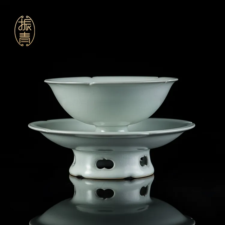 汝窑功夫茶具葵口主人杯杯盏茶碗陶瓷茶杯套盏宋瓷高档送礼送长辈