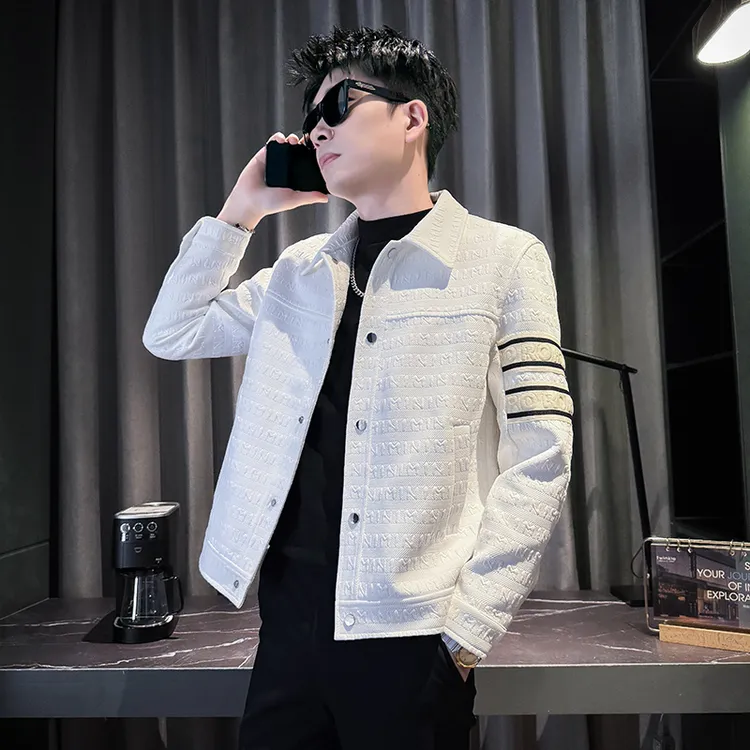 外套男款秋冬季爆款上衣2025新款高级感潮牌痞帅字母提花条纹夹克