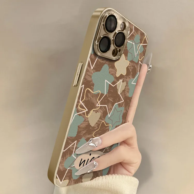 棕底星星适用苹果17promax手机壳iPhone16pro小众高级感15p可爱女