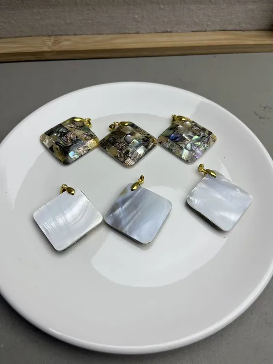 天然30mm左右鲍鱼贝对角方形带瓜子吊坠扣头半成品可当吊坠耳坠等