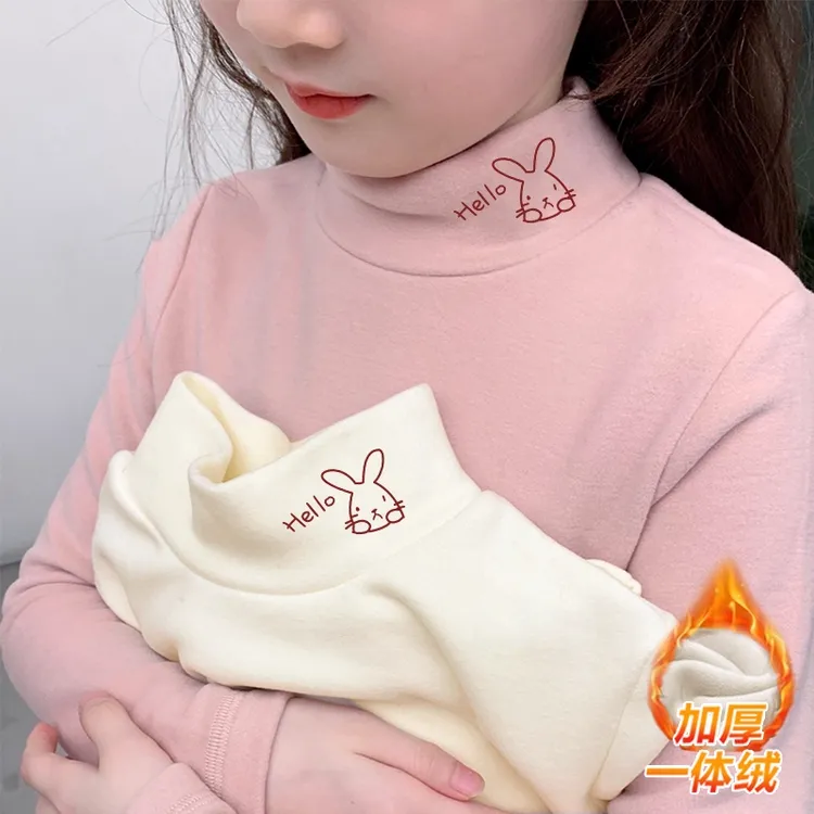 半高领德绒女童加绒T恤打底衫秋冬装加绒加厚中大童内搭保暖上衣
