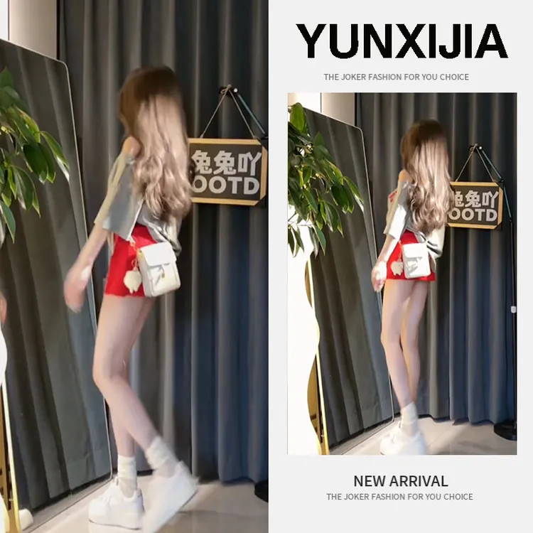2025夏季新款时尚设计感甜美减龄美式复古辣妹短袖裙子两件套