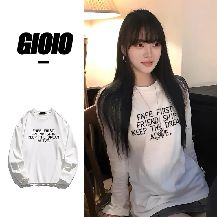 GIOIO美式纯欲风白色休闲字母长袖女秋季薄款设计感小众高级上衣