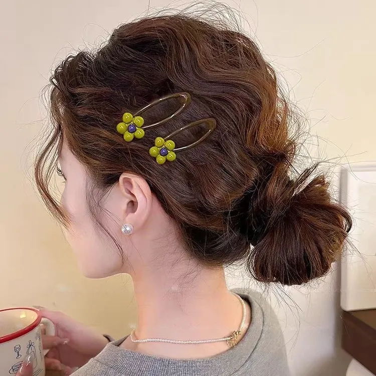 抹茶拿铁!可爱花朵发夹女前额bb夹侧边夹子碎发刘海夹高级感发卡
