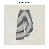 NiannNiann 新品时尚松弛感阔腿软糯外穿暖暖居家条纹裤16302