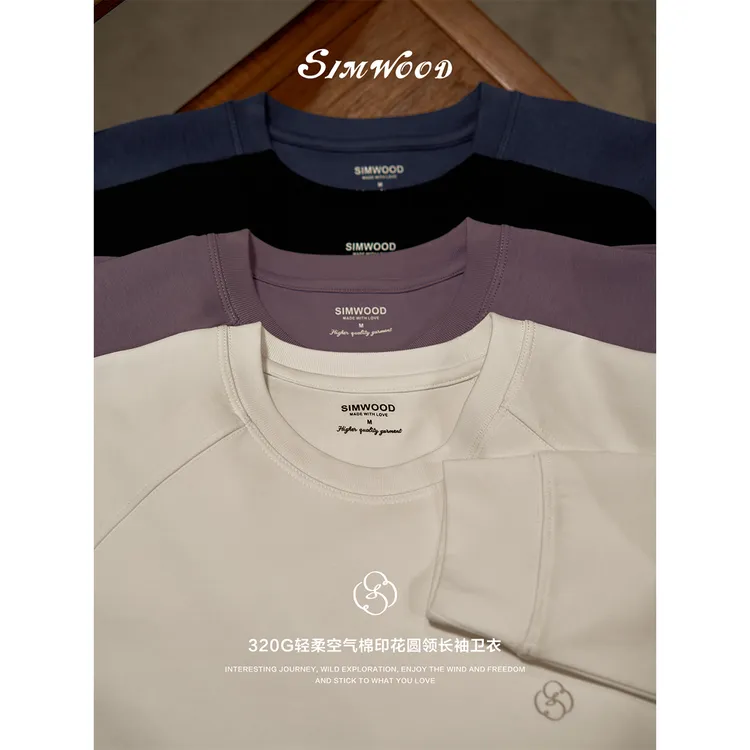 SIMWOOD/简木【宽松版】320g轻柔空气棉印花圆领长袖卫衣S21250568