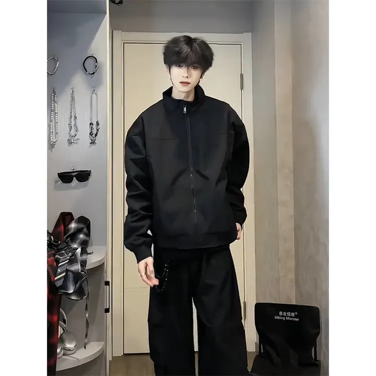 cleanfit美式立领飞行夹克男秋季廓形解构棒球服重磅硬挺工装外套