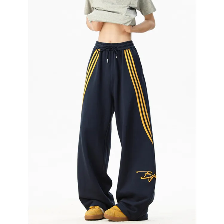 大码300斤胖MM美式运动卫裤女春夏薄款宽松直筒裤子阔腿休闲长裤
