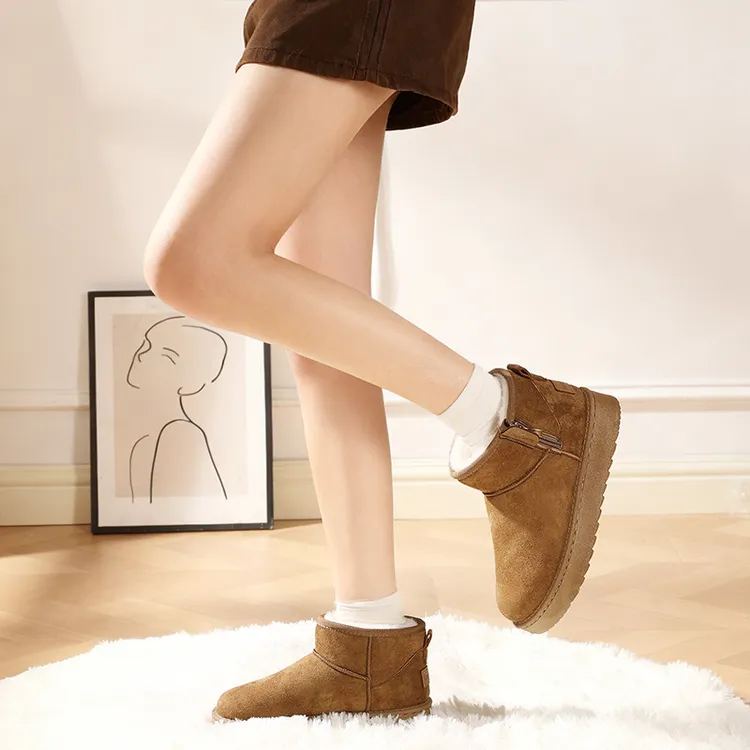 2025新款时尚雪地靴男女同款情侣雪地靴4公分底高侧拉链款雪地靴