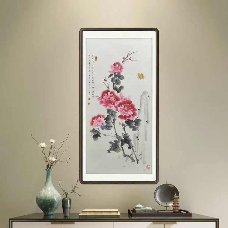 《牡丹》纯手绘三尺竖幅牡丹玄关厅堂端景柜国画挂画作品文玩探宝