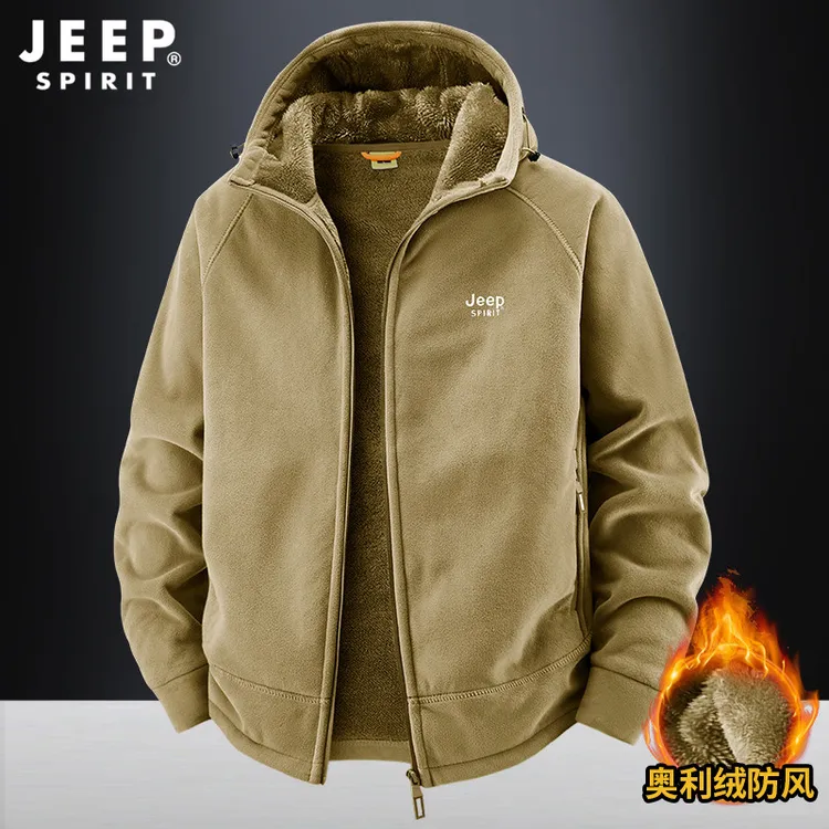 JEEPSPIRIT吉普秋冬奥粒绒抓绒衣外套新款户外加绒加厚开衫上衣