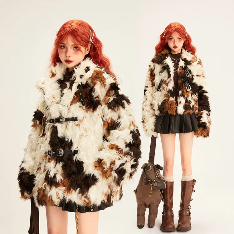 11SH97皮毛外套女2025冬季新款毛绒花色环保皮草棉服