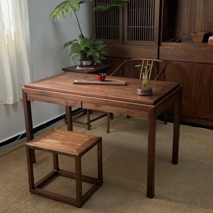 北美黑胡桃木简约推拉茶台实木阳台桌子小茶桌新中式家具网红家具