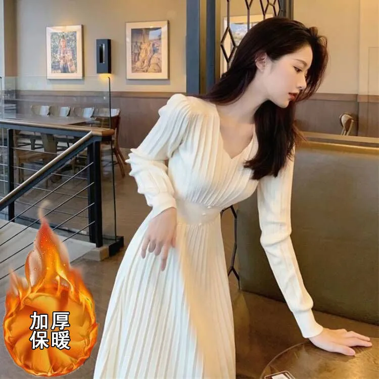 2025秋冬新款配大衣过膝毛衣裙打底内搭收腰显瘦长裙针织连衣裙女