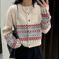 高品质针织衫女冬2025新款提花长袖单排扣小个子毛衣4508