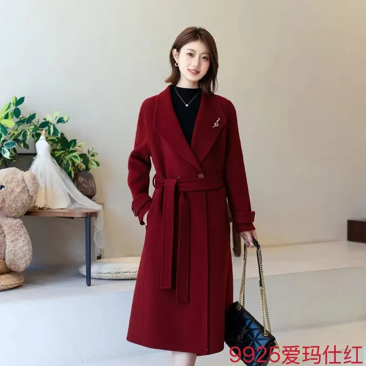 Jinshimingzhu/金石名珠9925修身双面显瘦长款大衣气质洋气时尚