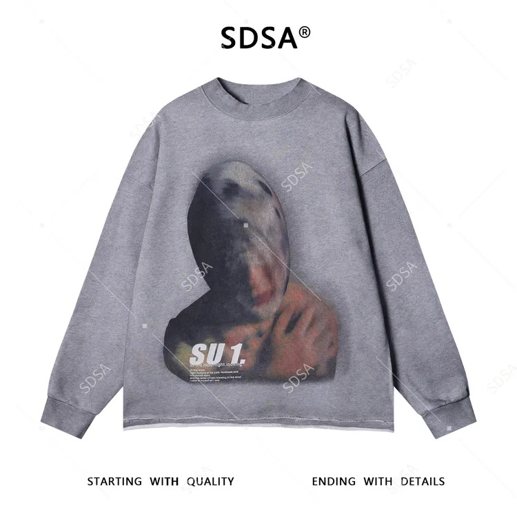 SDSA男士秋冬新款痞帅男装美式复古人物印花圆领卫衣嘻哈百搭时尚