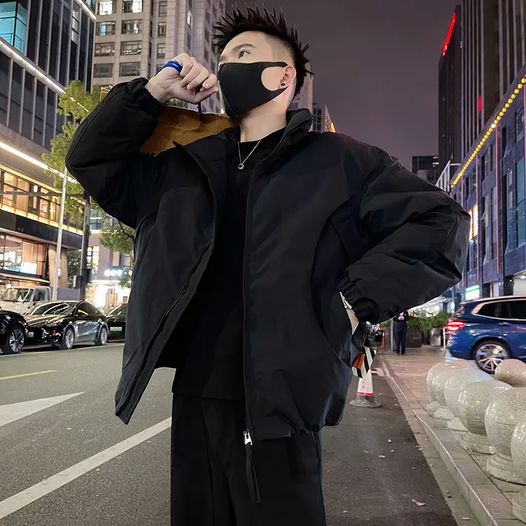 解构拼接设计棉服男冬装潮牌痞帅高级感立领棉衣简约休闲加厚外套