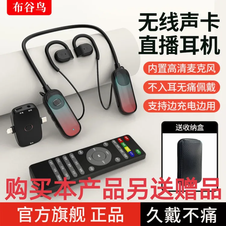 布谷鸟声卡耳机一体网红无线挂脖开放式户外专业唱歌话筒加收纳包