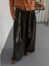 【毛呢豹纹腰带裤】口袋阔腿裤秋季休闲裤百搭夏季短款宽松小个子