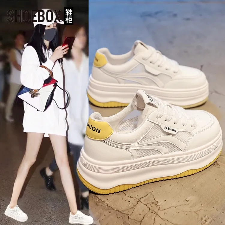 达芙妮旗下爆款厚底小白鞋女2025夏新款超火百搭增高网面透气板鞋